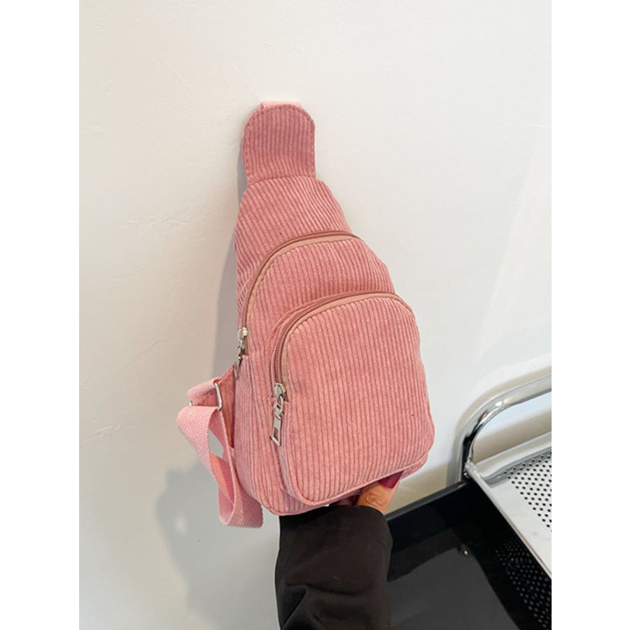 Corduroy Solid Color Crossbody Bag Pink / One Size Apparel and Accessories