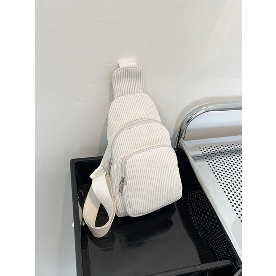 Corduroy Solid Color Crossbody Bag White / One Size Apparel and Accessories