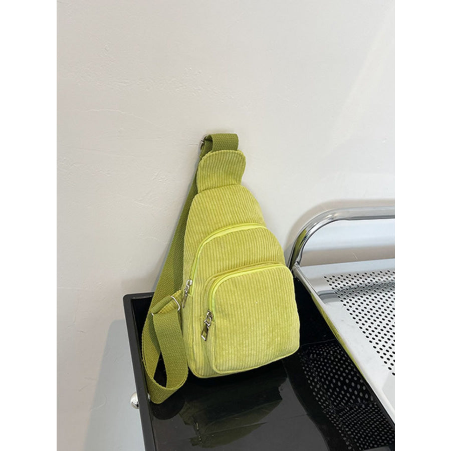 Corduroy Solid Color Crossbody Bag Yellow Green / One Size Apparel and Accessories