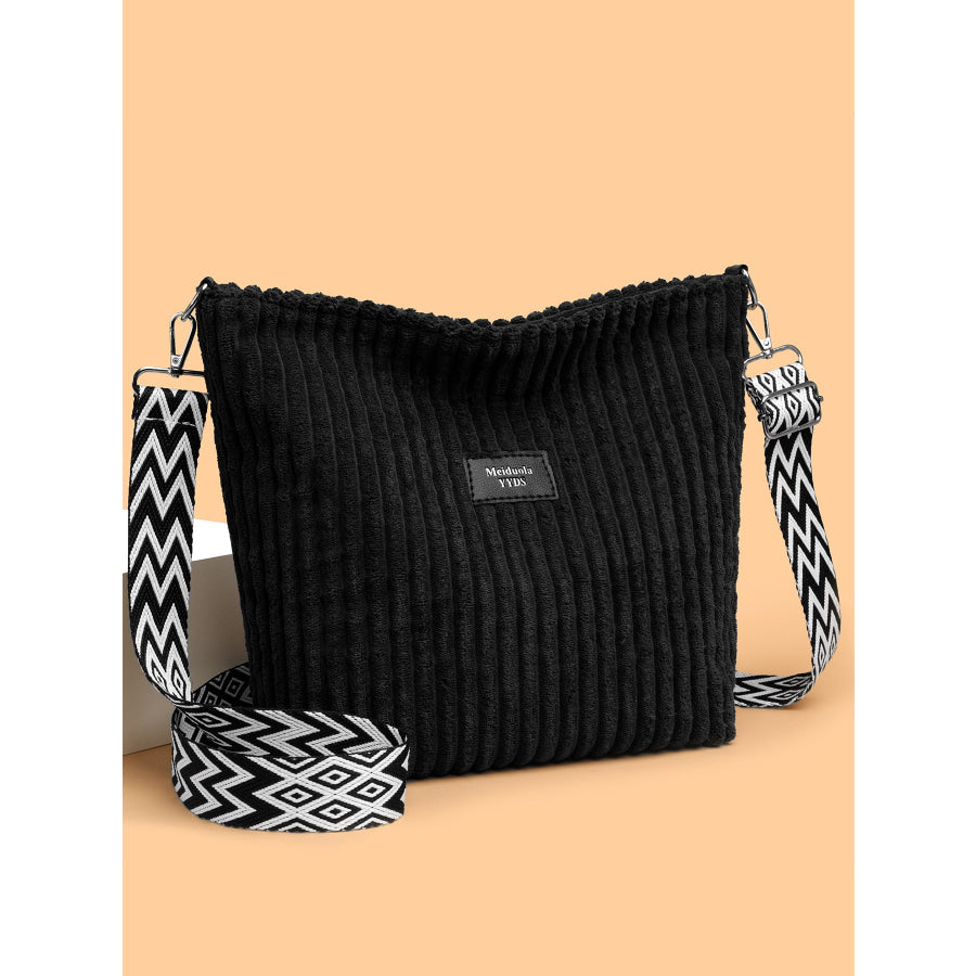 Corduroy Solid Color Crossbody with Removable Strap Black / One Size Apparel and Accessories