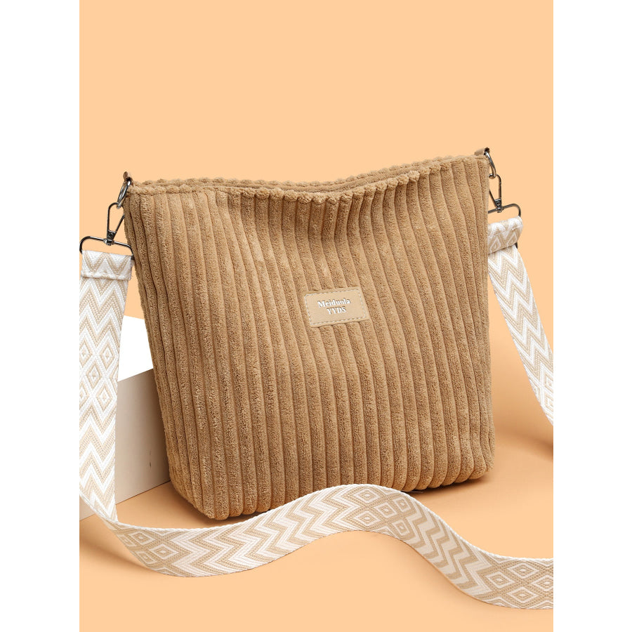 Corduroy Solid Color Crossbody with Removable Strap Khaki / One Size Apparel and Accessories