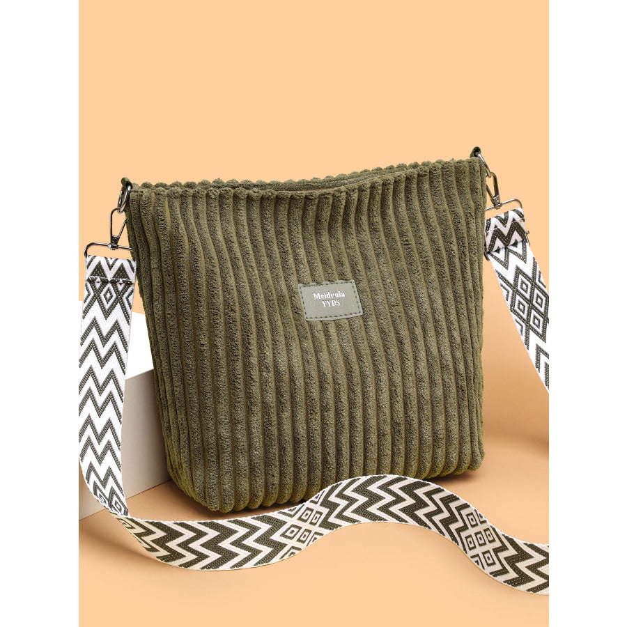 Corduroy Solid Color Crossbody with Removable Strap Matcha Green / One Size Apparel and Accessories