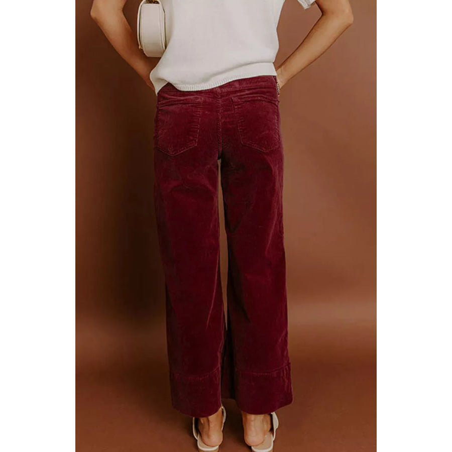 Corduroy Solid Color High Waist Wide Leg Pants Apparel and Accessories