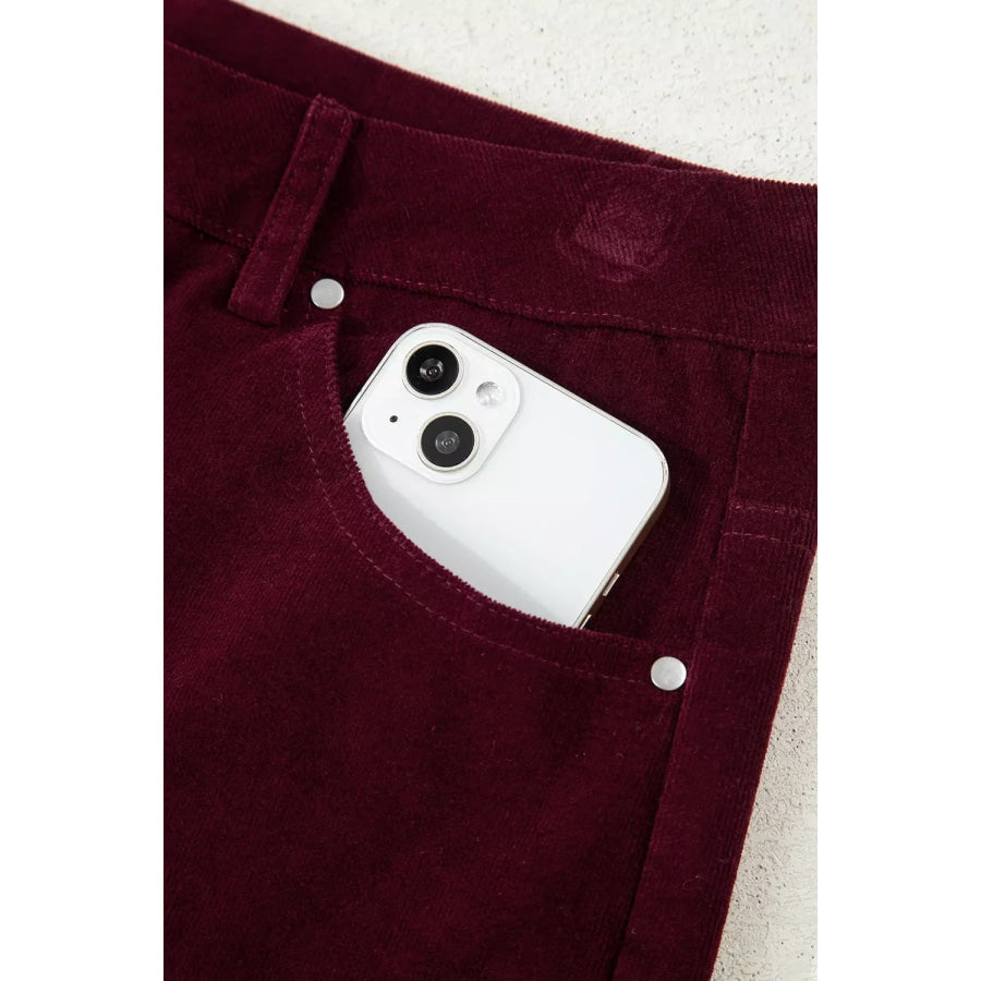 Corduroy Solid Color High Waist Wide Leg Pants Apparel and Accessories