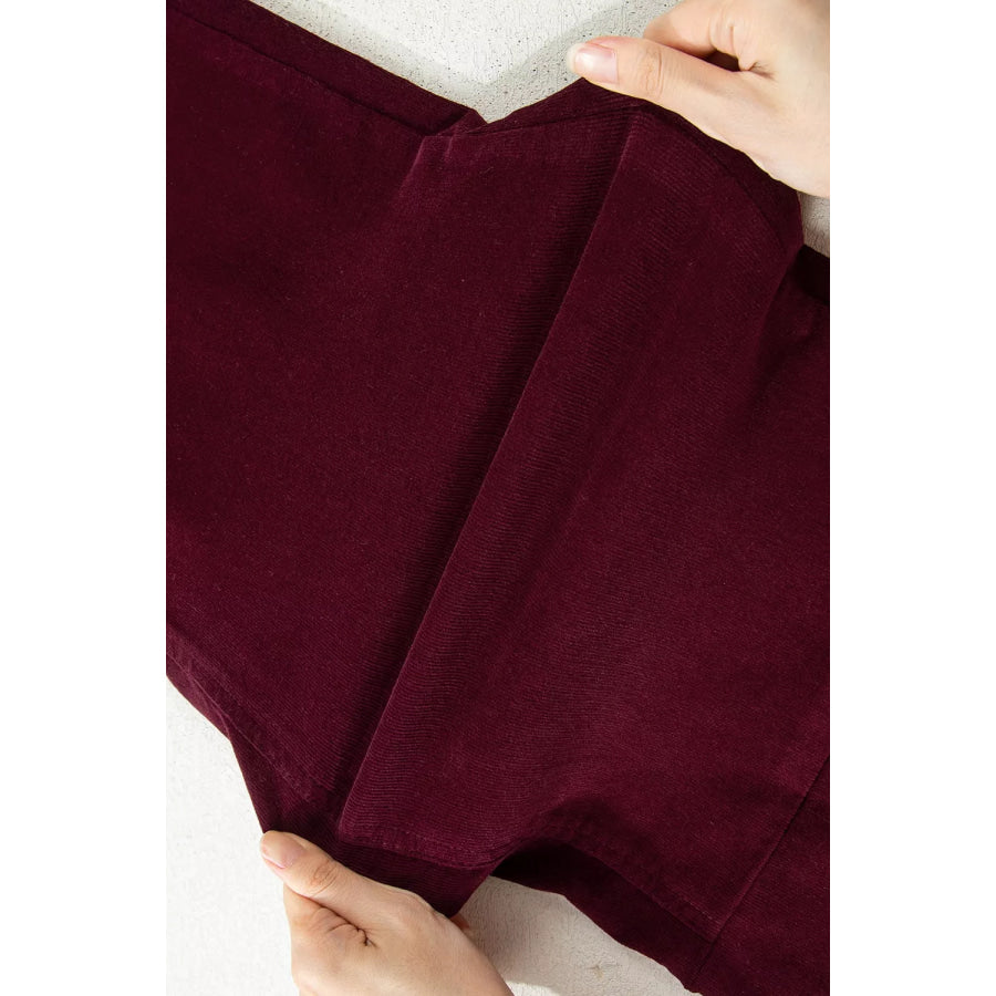 Corduroy Solid Color High Waist Wide Leg Pants Apparel and Accessories