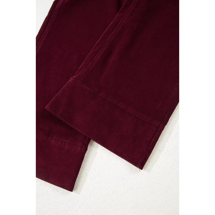 Corduroy Solid Color High Waist Wide Leg Pants Apparel and Accessories