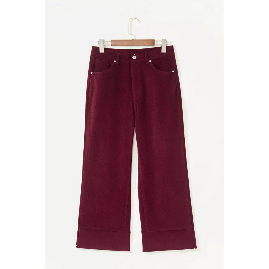 Corduroy Solid Color High Waist Wide Leg Pants Apparel and Accessories