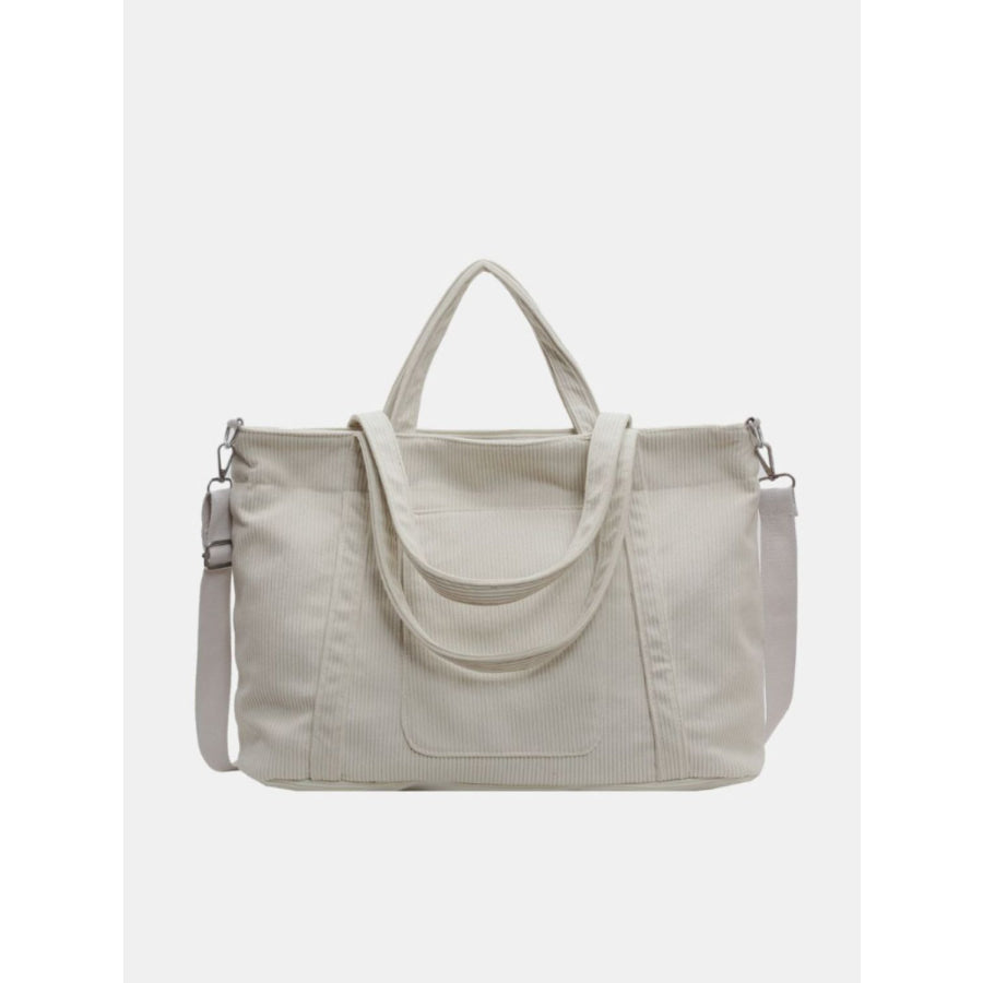 Corduroy Solid Large Tote Bag Beige / One Size Apparel and Accessories