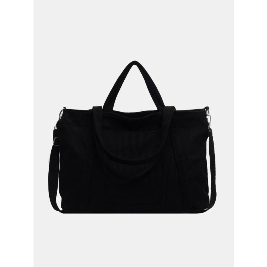 Corduroy Solid Large Tote Bag Black / One Size Apparel and Accessories