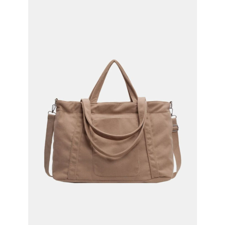 Corduroy Solid Large Tote Bag Khaki / One Size Apparel and Accessories