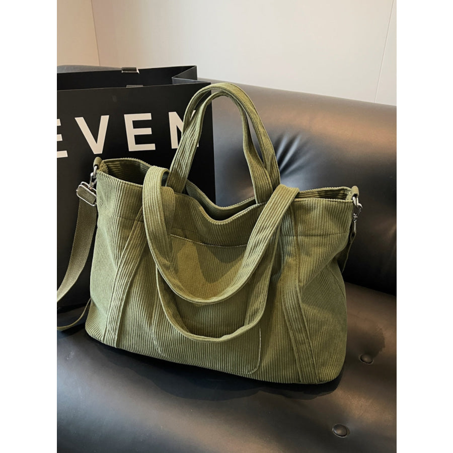 Corduroy Solid Large Tote Bag Moss / One Size Apparel and Accessories