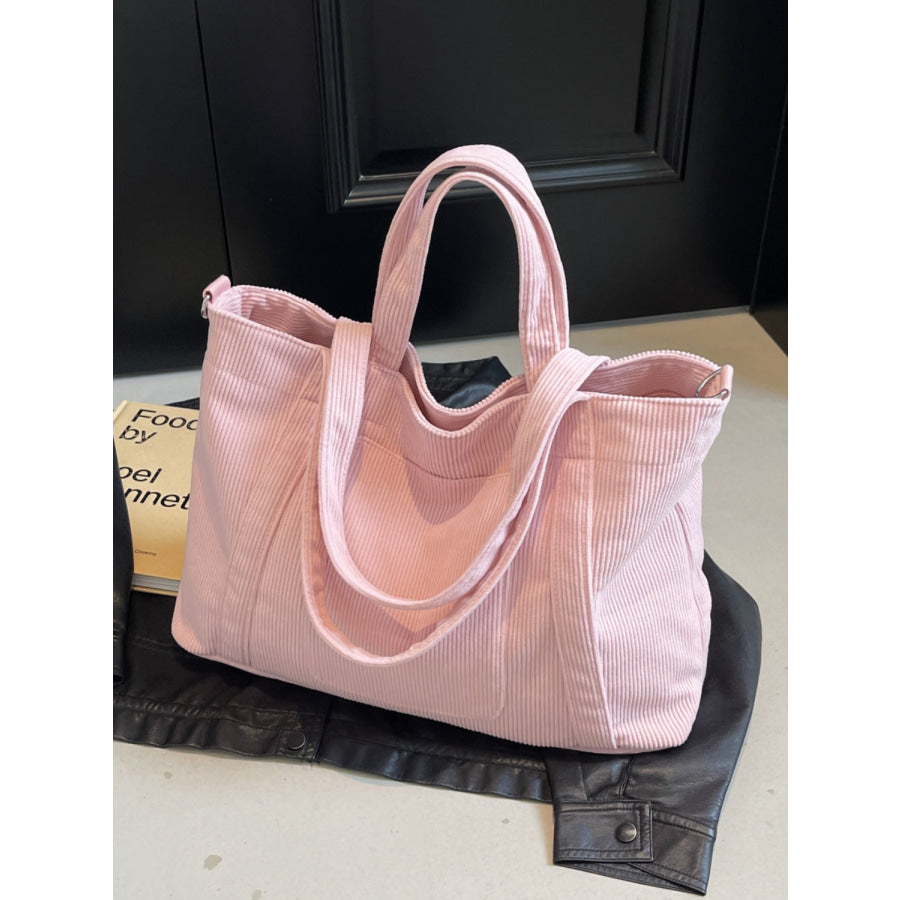 Corduroy Solid Large Tote Bag Pink / One Size Apparel and Accessories