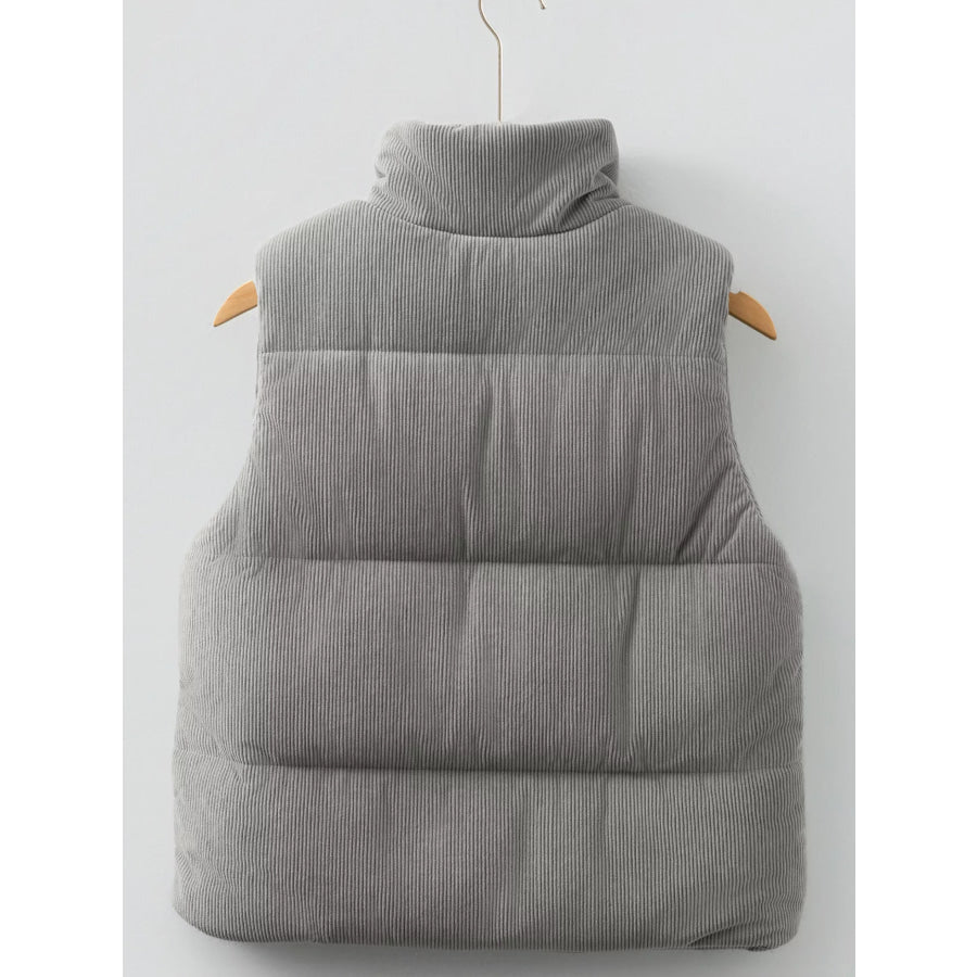 Corduroy Stand Neck Zipped Puffer Vest Apparel and Accessories