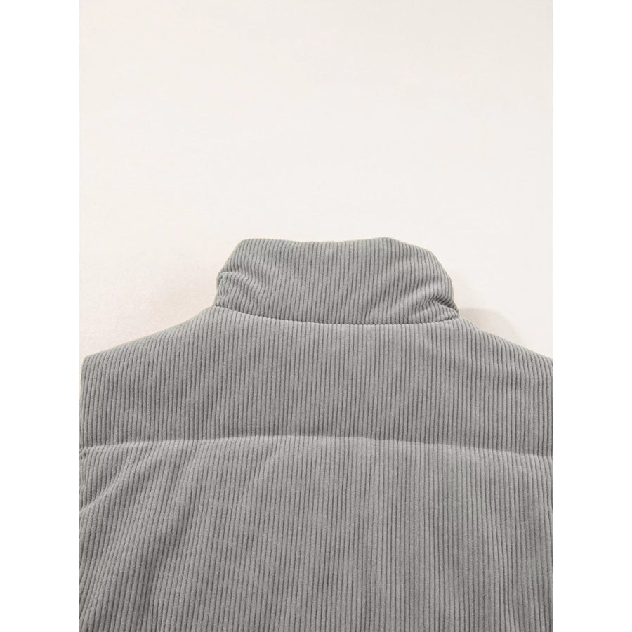 Corduroy Stand Neck Zipped Puffer Vest Apparel and Accessories