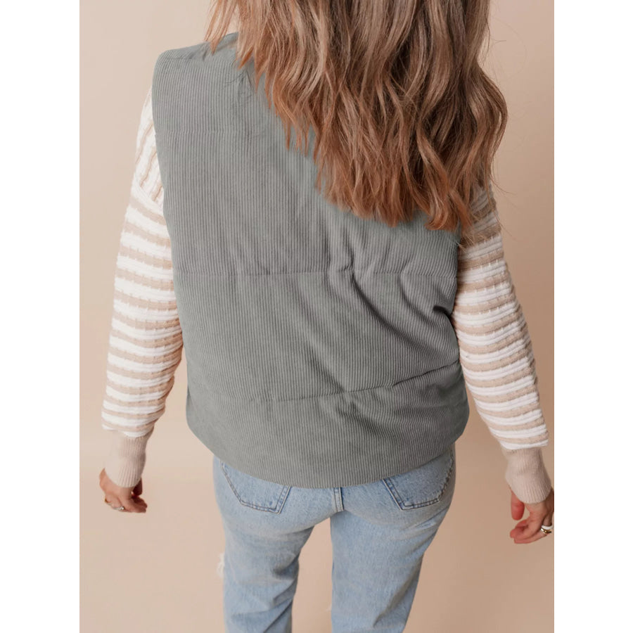 Corduroy Stand Neck Zipped Puffer Vest Apparel and Accessories
