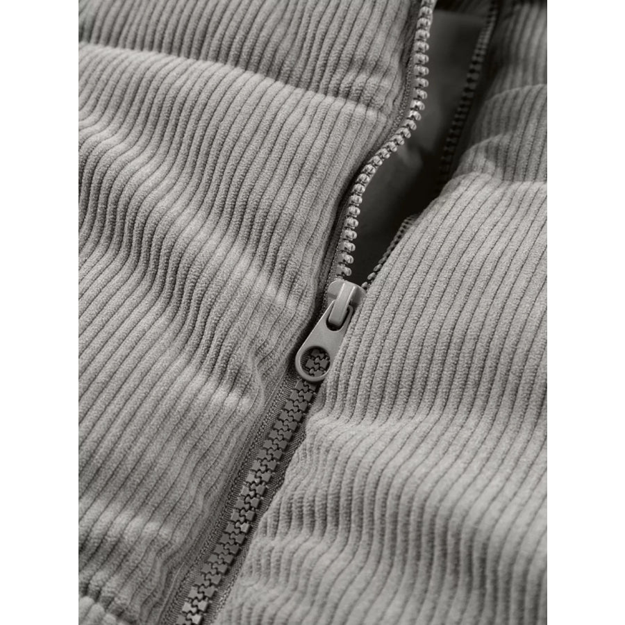 Corduroy Stand Neck Zipped Puffer Vest Apparel and Accessories