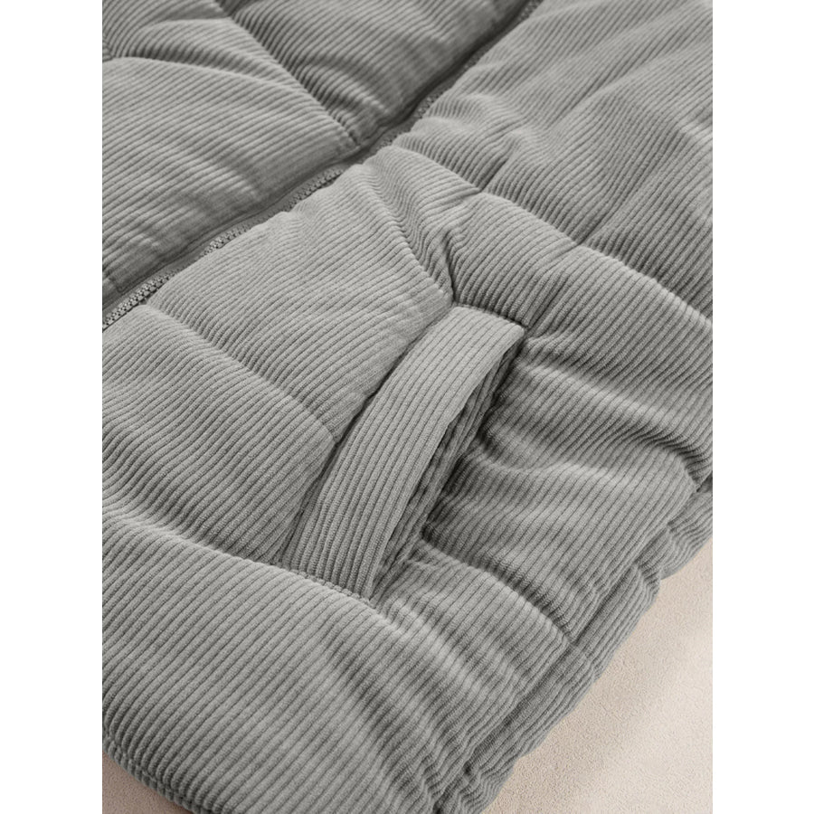 Corduroy Stand Neck Zipped Puffer Vest Apparel and Accessories