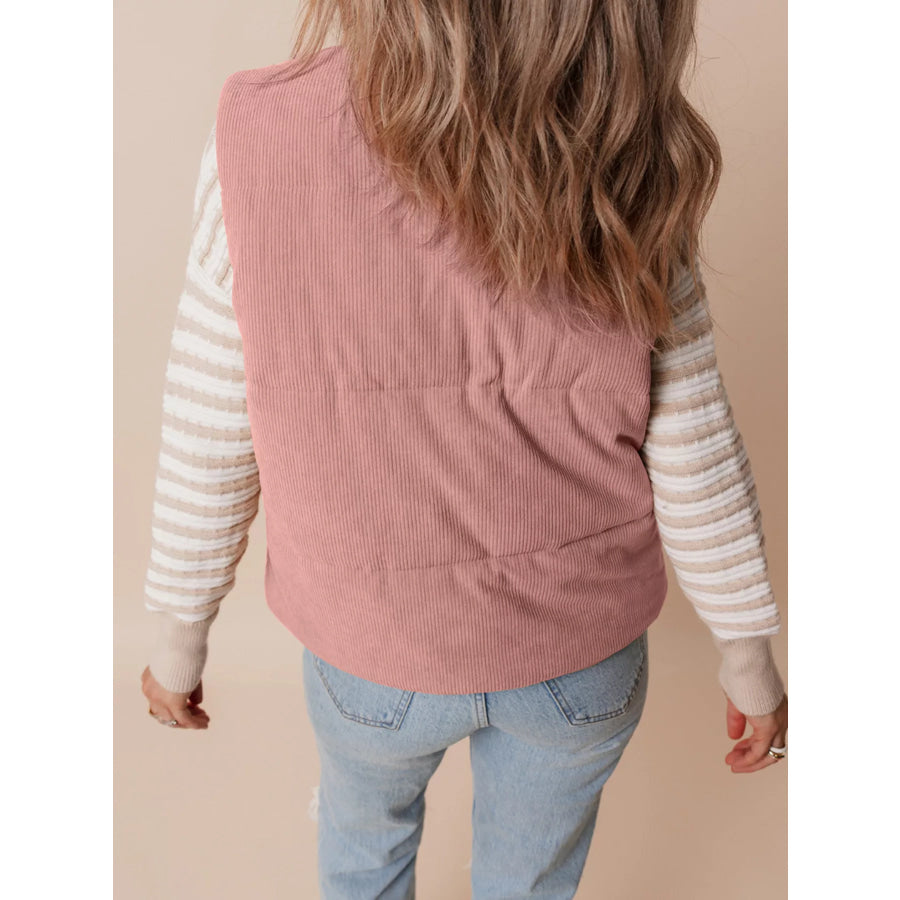 Corduroy Stand Neck Zipped Puffer Vest Apparel and Accessories