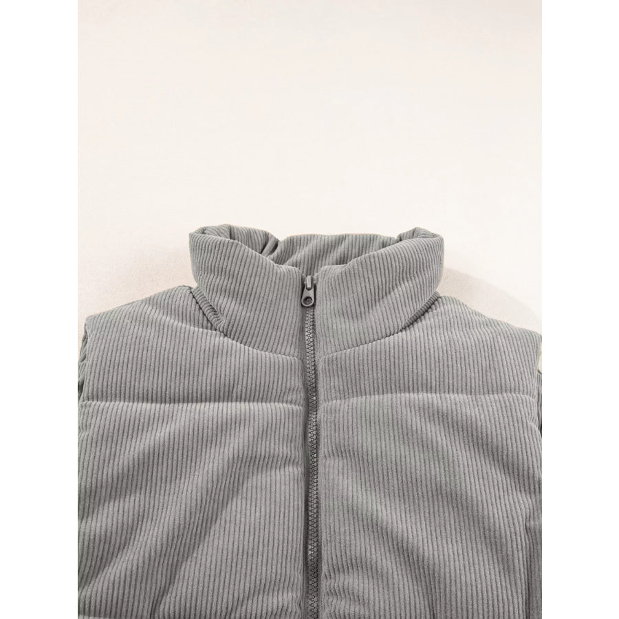 Corduroy Stand Neck Zipped Puffer Vest Apparel and Accessories