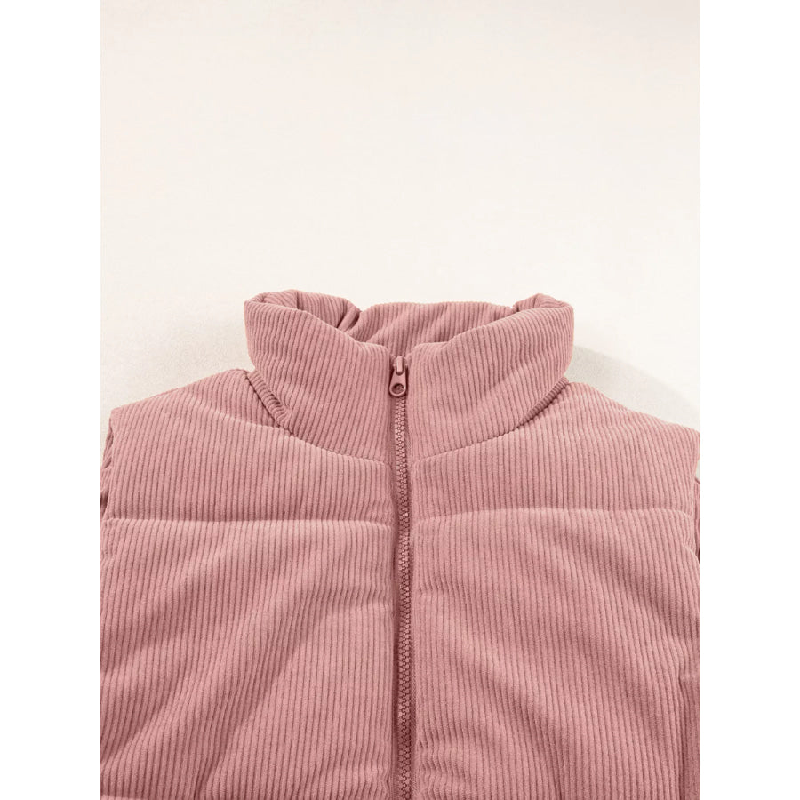 Corduroy Stand Neck Zipped Puffer Vest Apparel and Accessories