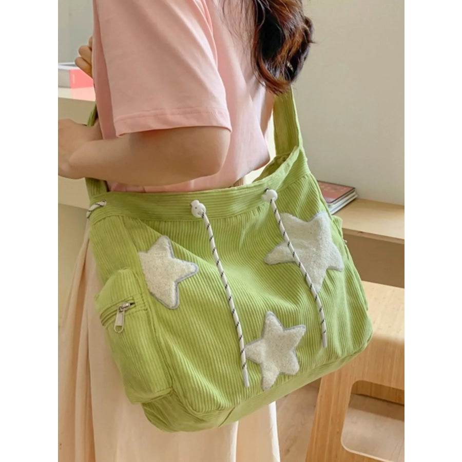 Corduroy Star Applique Casual Crossbody Bag Apparel and Accessories