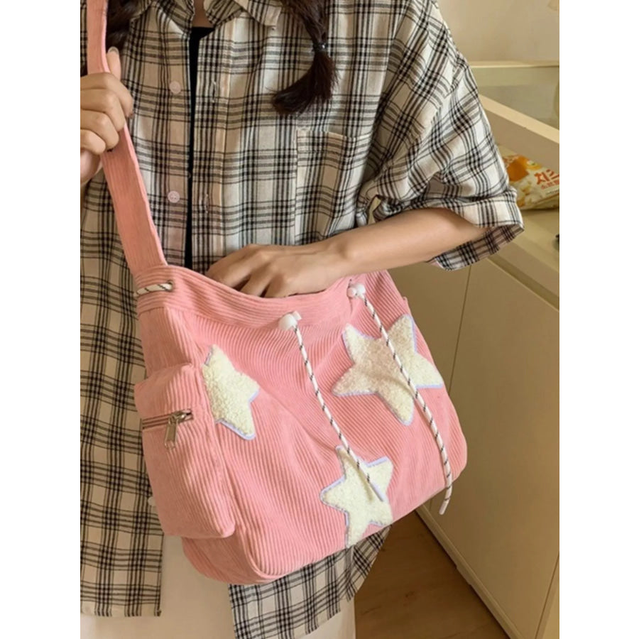Corduroy Star Applique Casual Crossbody Bag Apparel and Accessories