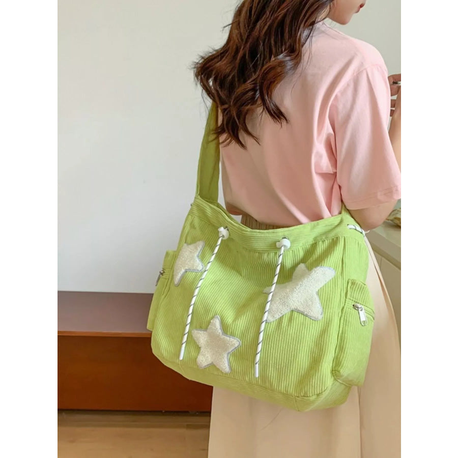 Corduroy Star Applique Casual Crossbody Bag Apparel and Accessories