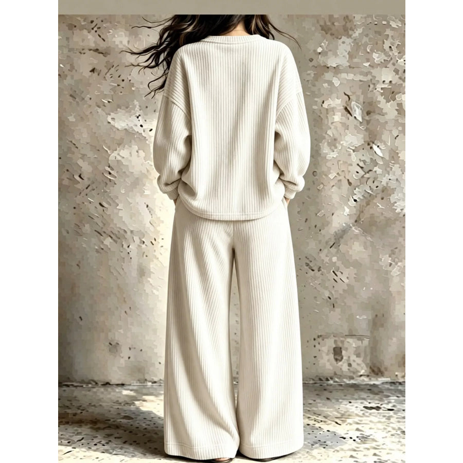 Corduroy V-Neck Top and Pants Set White / S Apparel Accessories