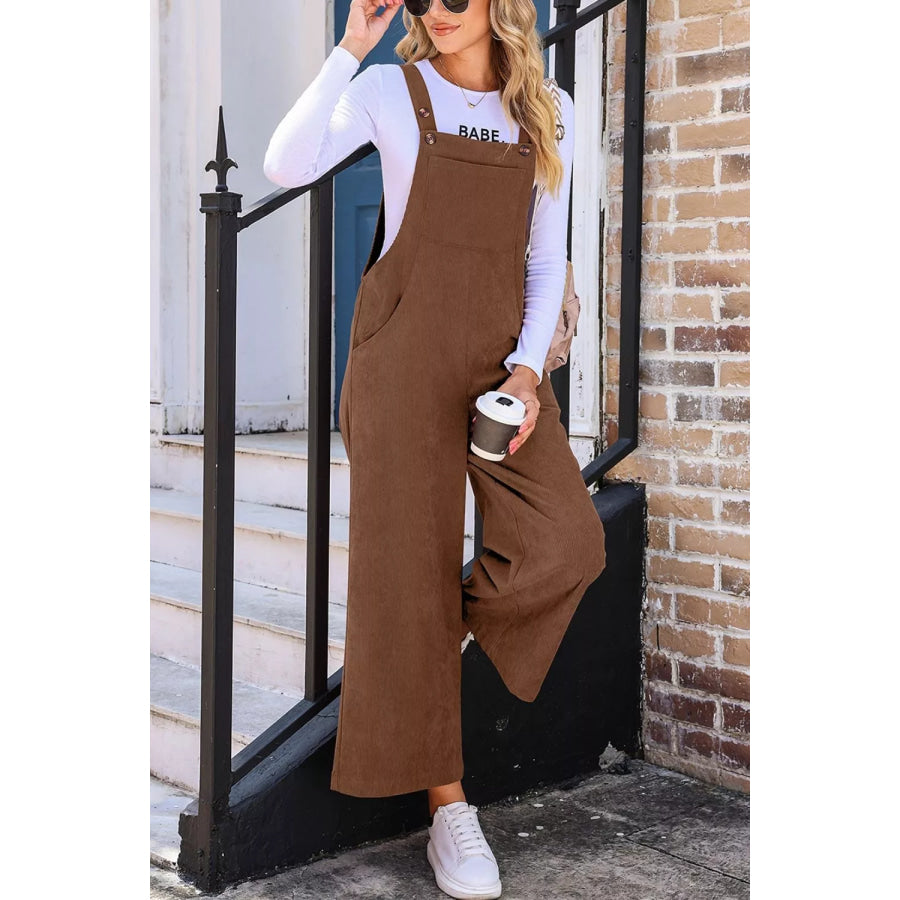 Corduroy Wide-Leg Overalls with Pockets Apparel and Accessories