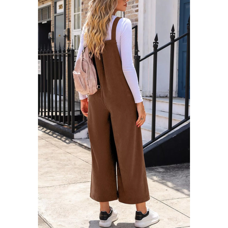 Corduroy Wide-Leg Overalls with Pockets Apparel and Accessories