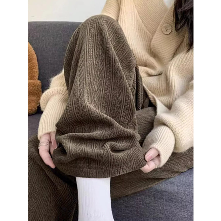 Corduroy Wide-Leg Pants Khaki / M Apparel and Accessories