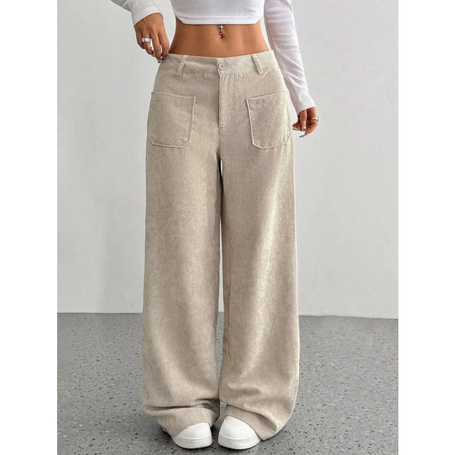 Corduroy Wide Leg Pants Apricot / S Apparel and Accessories