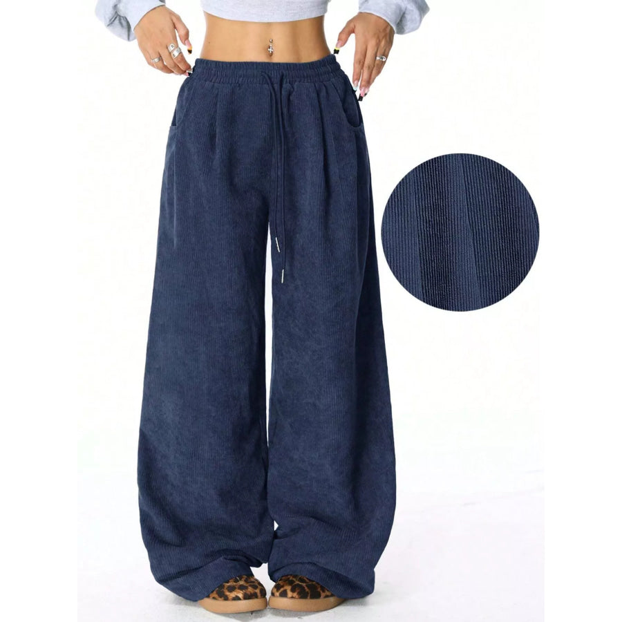 Corduroy Wide Leg Pants Dark Blue / S Apparel and Accessories