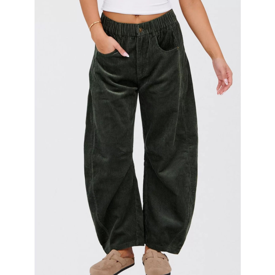 Corduroy Wide Leg Pants Dark Green / XS Apparel and Accessories