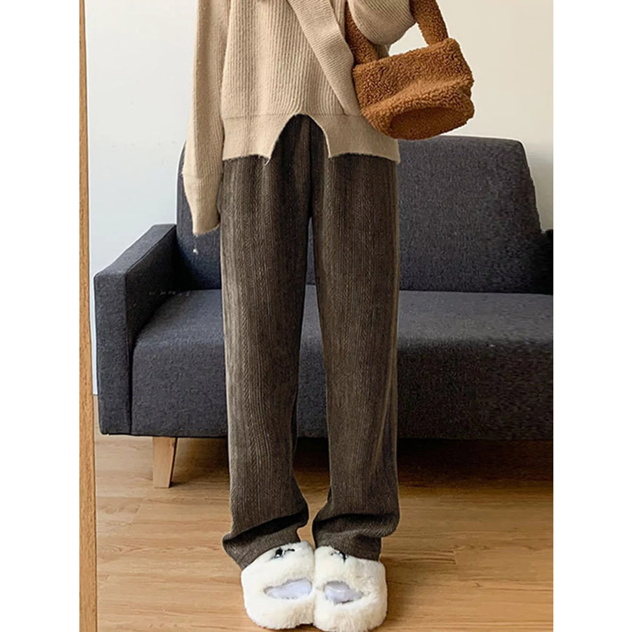 Corduroy Wide-Leg Pants Khaki / M Apparel and Accessories