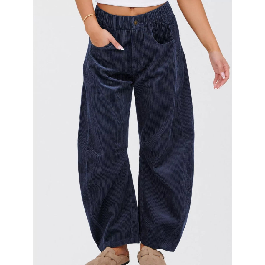 Corduroy Wide Leg Pants Navy Blue / XS Apparel and Accessories