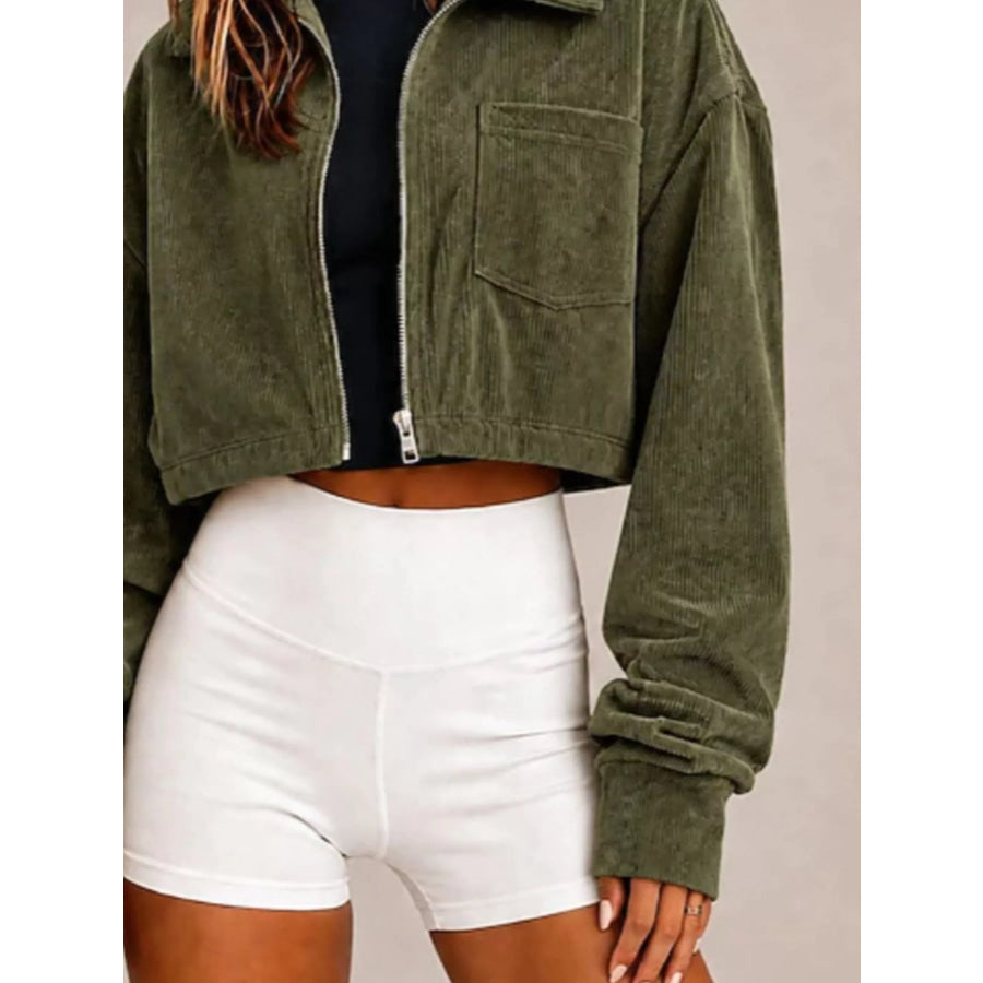 Corduroy Zip Up Cropped Jacket Apparel and Accessories