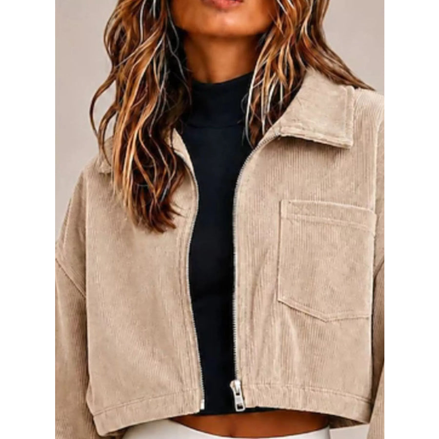 Corduroy Zip Up Cropped Jacket Apparel and Accessories