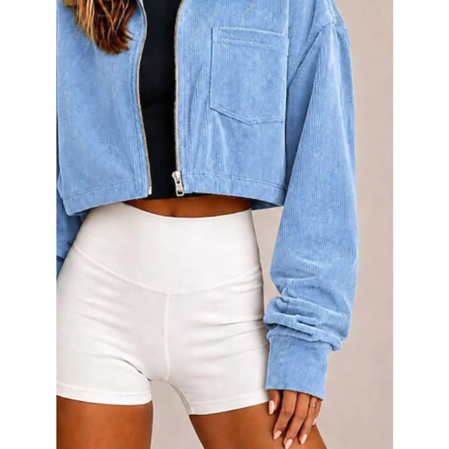 Corduroy Zip Up Cropped Jacket Apparel and Accessories