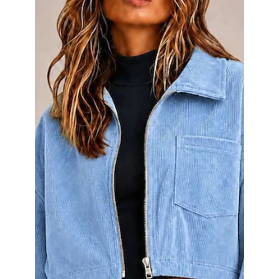 Corduroy Zip Up Cropped Jacket Apparel and Accessories