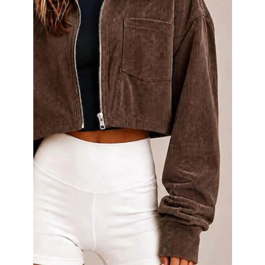 Corduroy Zip Up Cropped Jacket Apparel and Accessories