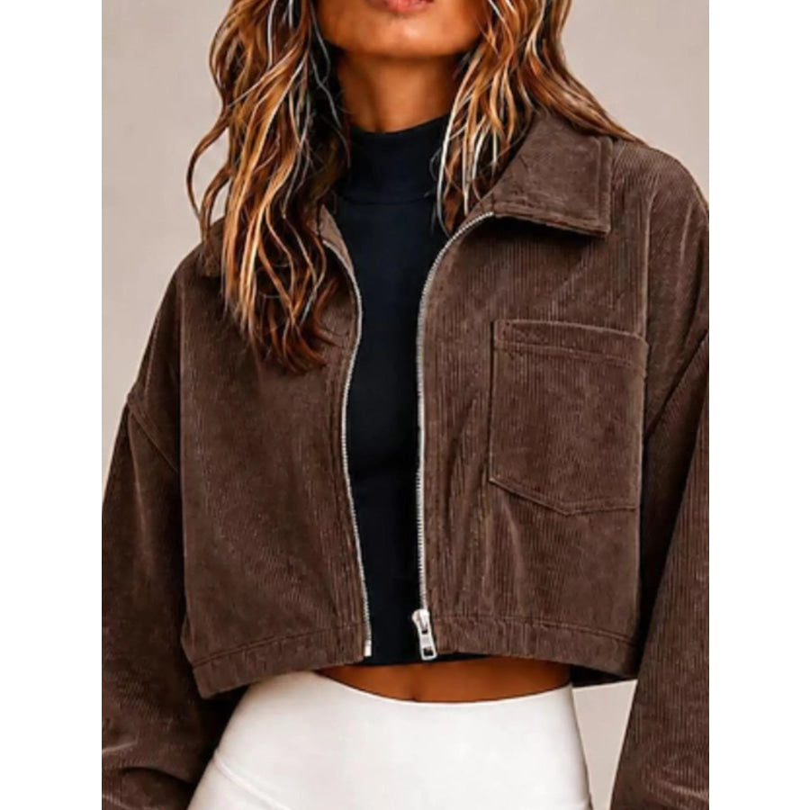 Corduroy Zip Up Cropped Jacket Apparel and Accessories