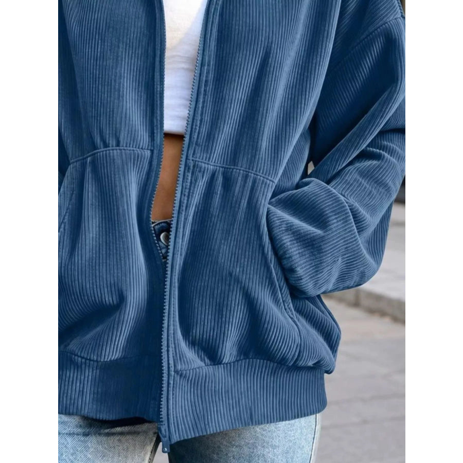 Corduroy Zip-Up Dropped Shoulder Jacket Apparel and Accessories