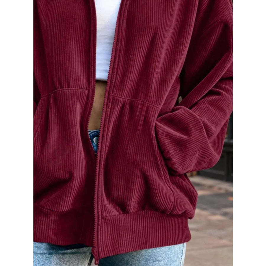 Corduroy Zip-Up Dropped Shoulder Jacket Apparel and Accessories