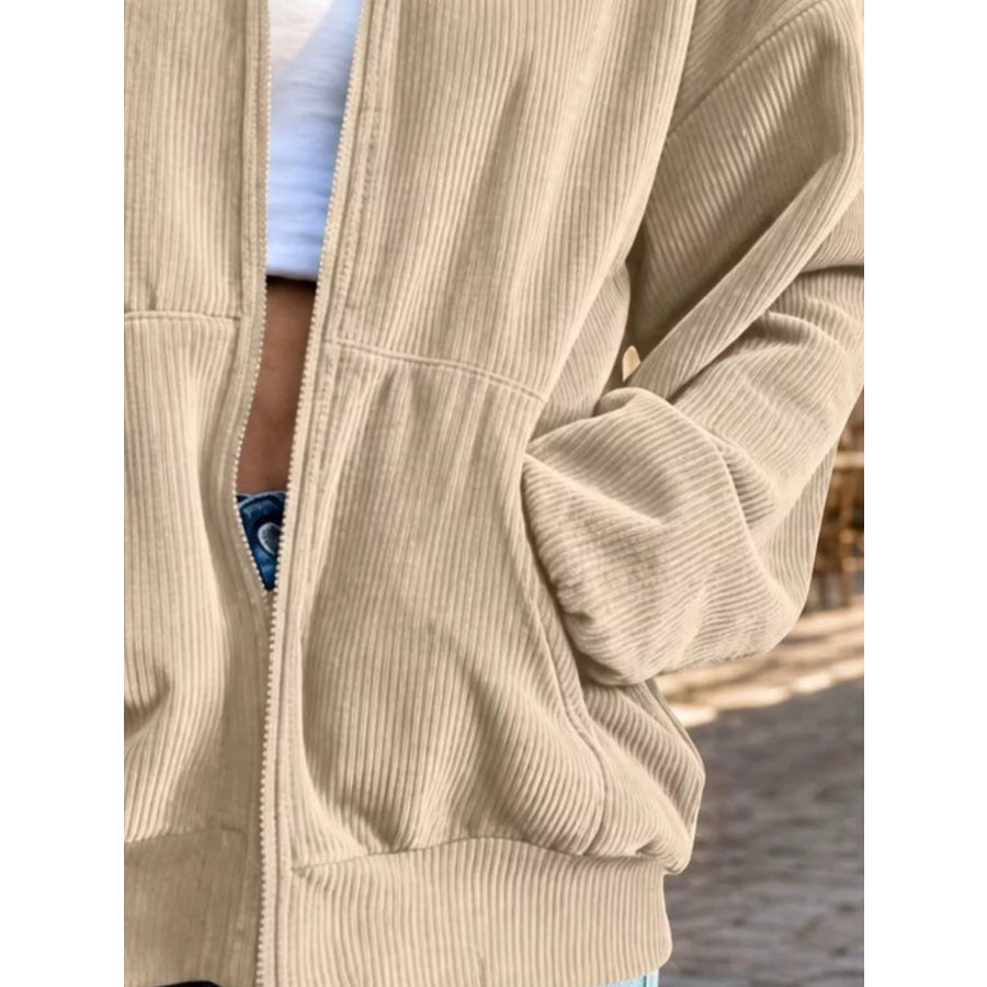 Corduroy Zip-Up Dropped Shoulder Jacket Apparel and Accessories