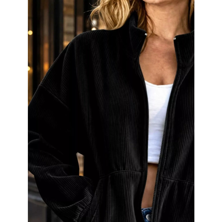 Corduroy Zip-Up Dropped Shoulder Jacket Apparel and Accessories