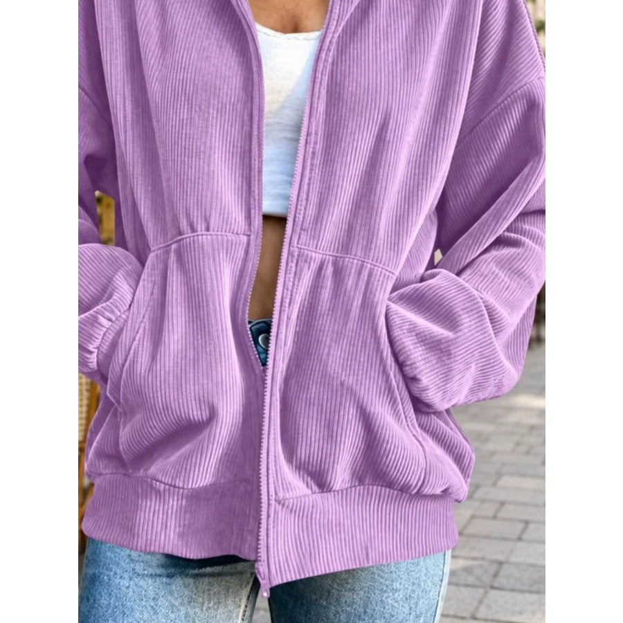 Corduroy Zip-Up Dropped Shoulder Jacket Apparel and Accessories