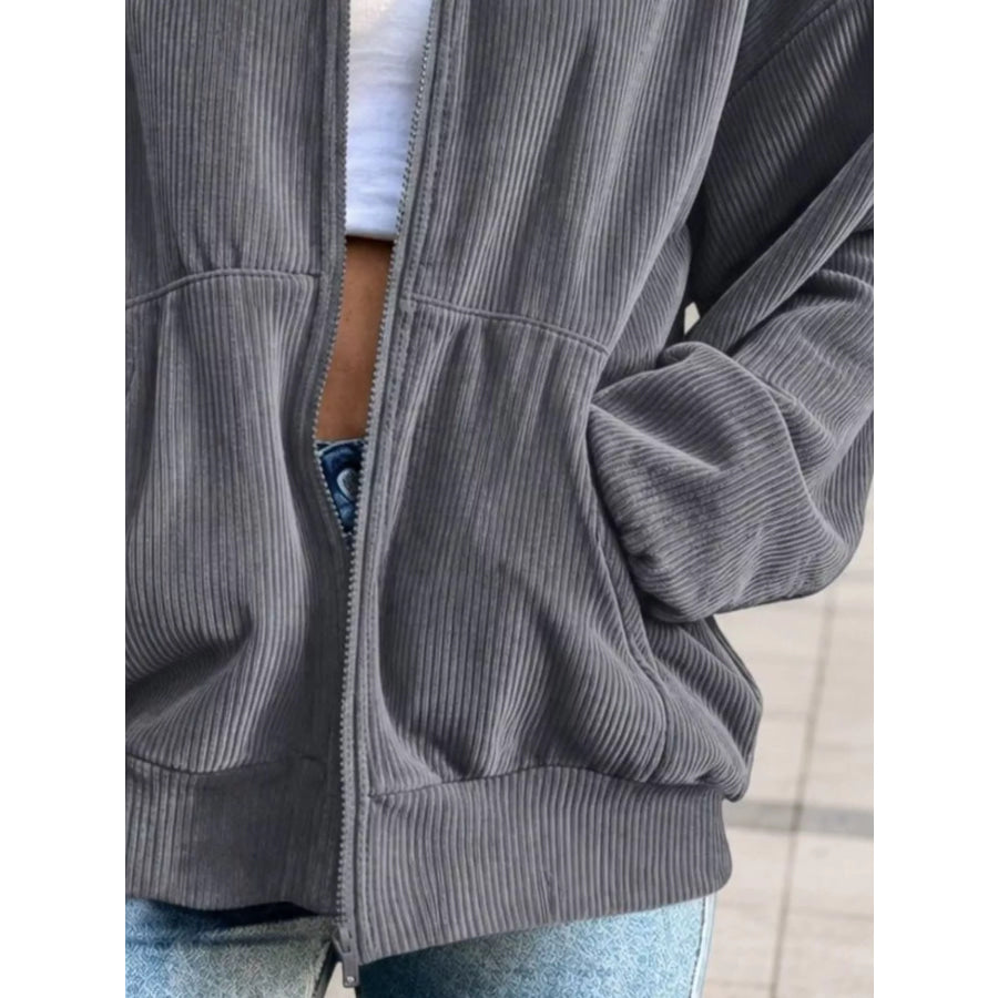 Corduroy Zip-Up Dropped Shoulder Jacket Apparel and Accessories
