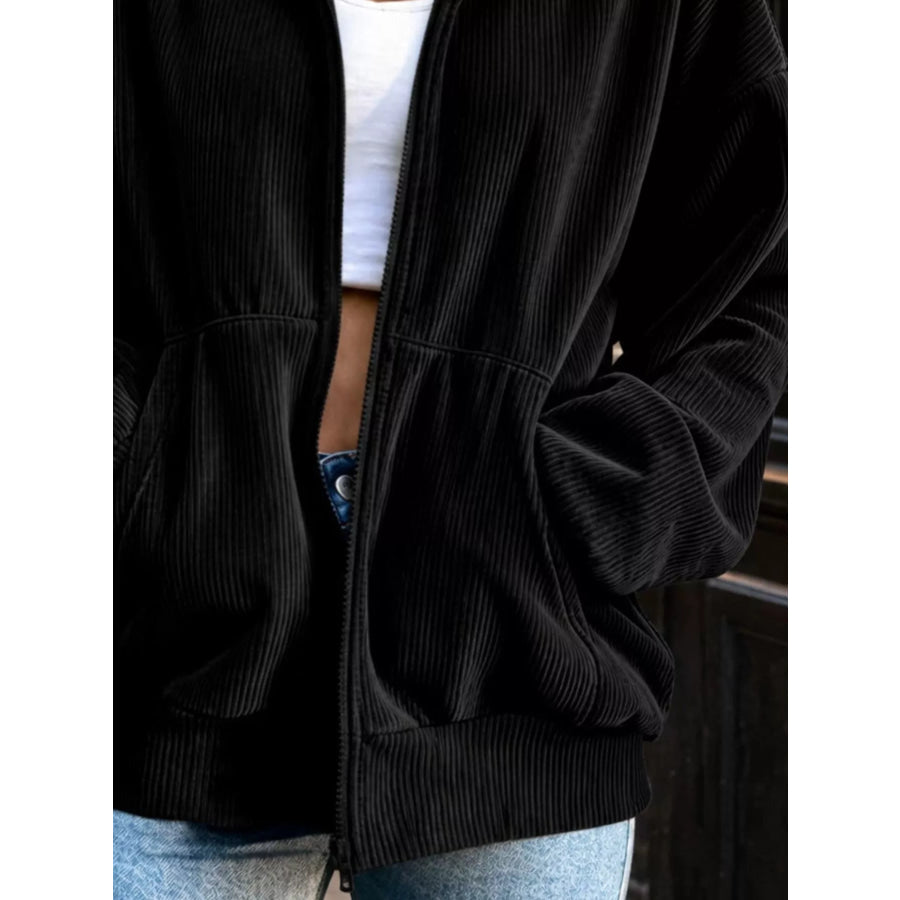 Corduroy Zip-Up Dropped Shoulder Jacket Apparel and Accessories