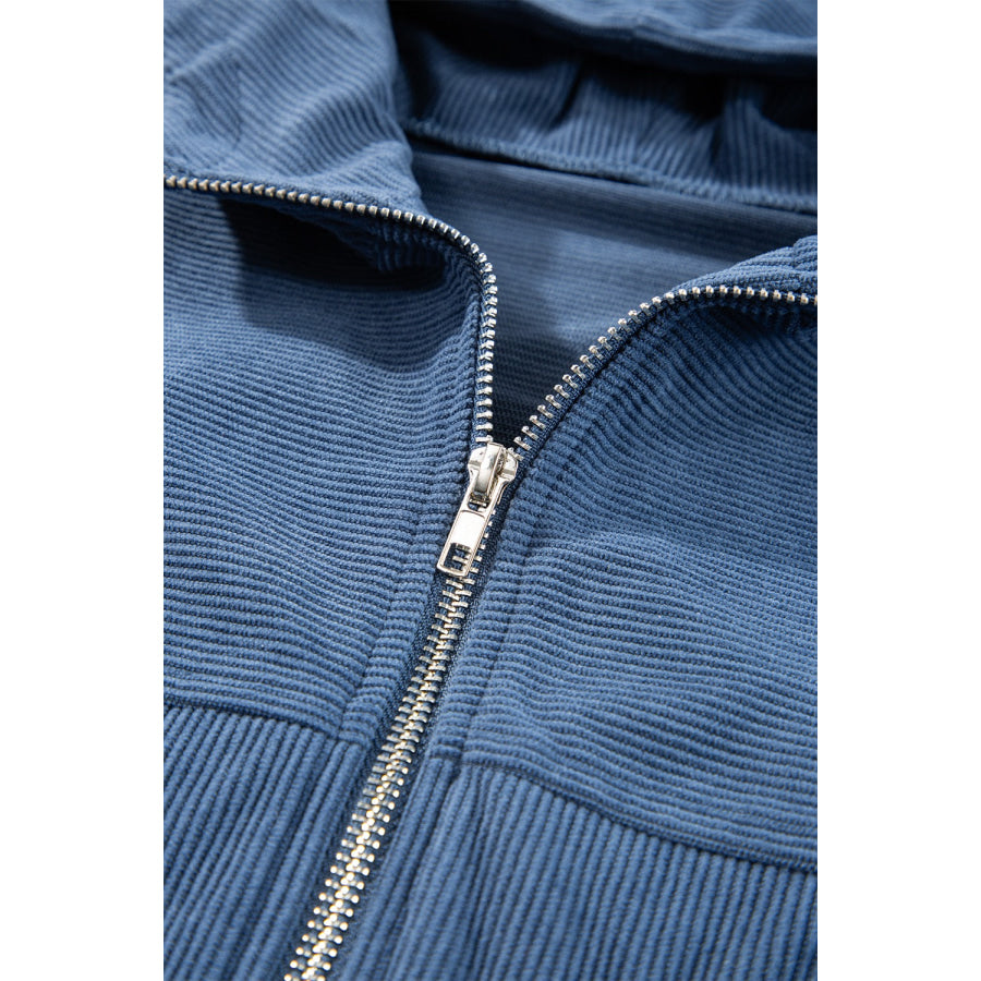 Corduroy Zip Up Long Sleeve Hooded Jacket Apparel and Accessories